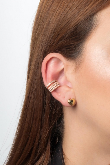 Earcuff oro rosa con lineas de perlas y circones.