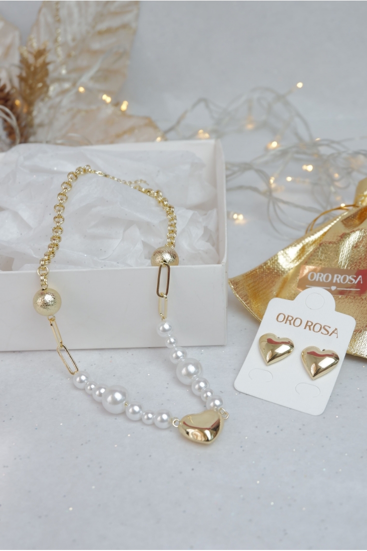 Set Gargantilla Con Perlas y aretes