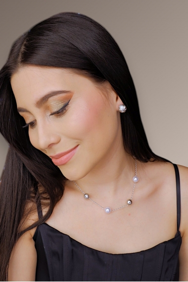 Set Gargantilla de perlas y balines con Aretes
